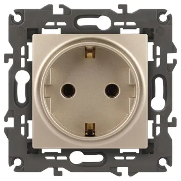 Розетка 2P+E Schuko со шторками, 16А-250В, Эра Elegance, шампань, 14-2102-04