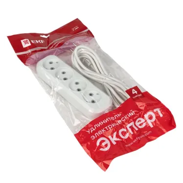 Удлинитель 'Эксперт' 4 гнезда 3 метра 10А/2.2кВт без заземления ПВС 2х0.75 PROxima