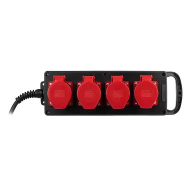 Удлинитель силовой IND380-U-4e-5x4-10m-IP44 на 380В на каучуковой колодке 4 розетки 4xCEE 5P 10м КГ 5х2,5 32A IP44