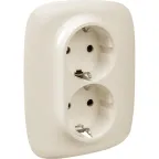 Valena ALLURE Розетка силовая двойная 2х2К+З 16А 250В с лицевой панелью со шторками безвинтовые зажимы слоновая кость