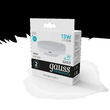 Лампа светодиодная LED 13 Вт 920 лм 4100К таблетка нейтральный GX53 AC 220В Elementary Gauss