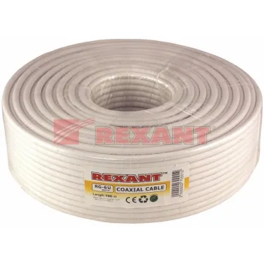 Кабель коаксиальный RG-6U, 75 Ом, CCS/Al/Al, 64%, бухта 100 м, белый, REXANT