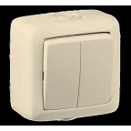 Выключатель двухклавишный наружный слоновая кость IP44 16А
