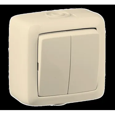 Выключатель двухклавишный наружный слоновая кость IP44 16А
