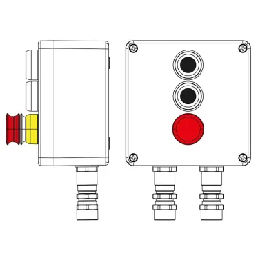 Взрывозащищенный пост управления из полиэстера CPE-P-05-(2xP1B(11)-1xP3E(11))-2xKA2MHK(C)1Ex d e IIC Т5 Gb / Ex tb IIIC T95°C Db IP66/КЗ