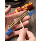 Шина 0 N (6х9мм) 16 отверстий латунь 2 синих угловых изолятора PROxima