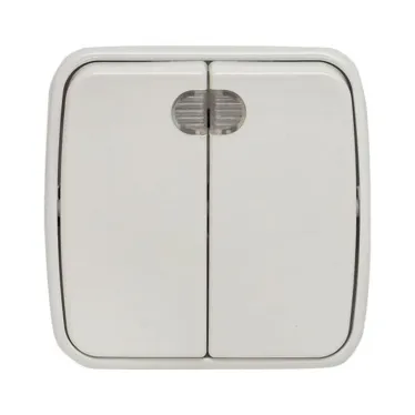 Выключатель Минск двухклавишный ОП 10А с индикатором белый