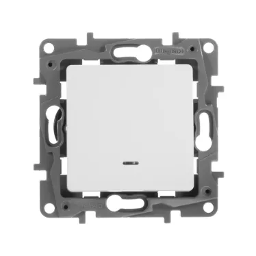 Выключатель одноклавишный, с подсветкой, безвинтовые зажимы 10АХ, белый