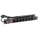 Блок распределения питания PDU 7 розеток DIN49440 с LED выключателем 1U шнур 2м вилка профиль из ПВХ черный (нем.станд)