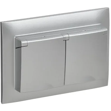 SKANDY Розетка 2-местная и крышкой 16А в сборе IP44 SK-R12S серебряный IEK