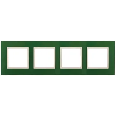 Рамка на 4 поста, стекло, Эра Elegance, зелёный+сл.кость, 14-5104-27