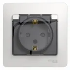 GLOSSA Розетка с заземлением со шторками с крышкой белая в сборе IP44