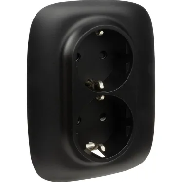 Valena ALLURE Розетка силовая двойная 2х2К+З 16А 250В с лицевой панелью со шторками безвинтовые зажимы антрацит