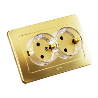 Розетка двойная скрытая с заземлением (стакан) золото
