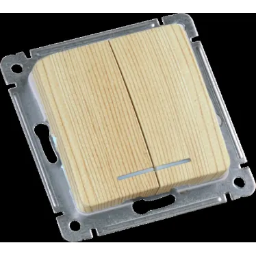 MASTER Выключатель двухклавишный с индикацией, скрытой установки, в рамку, сосна