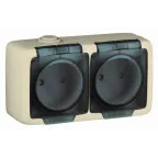 Alfa Розетка двухместная, с пылевлагозащитой, открытой установки, слоновая кость