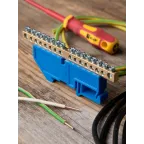 Шина 0 N 6х9мм 16 отверстий латунь синий изолятор на DIN-рейку PROxima