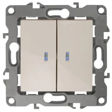 Выключатель двойной с подсветкой, 10АХ-250В, Эра12, слоновая кость,12-1105-02