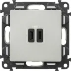 Valena LIFE.Зарядное устройство с двумя USB-разьемами тип С-тип С 240В/5В 3000мА.С лицевой панелью.Цвет Алюминий