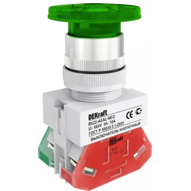 Кнопка AEAL 22мм грибовидная с фиксацией зеленая неон 220В