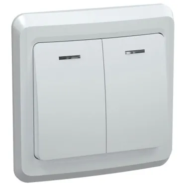 Выключатель ВС10-2-1-ВБ двухклавишный 10А с индикацией ВЕГА белый