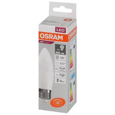 Лампа светодиодная LED 10 Вт E27 4000К 800Лм свеча 220 В (замена 75Вт) OSRAM