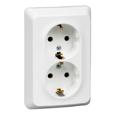 ЭТЮД Розетка двойная скрытой установки с заземлением без шторок 16А 250B, белый