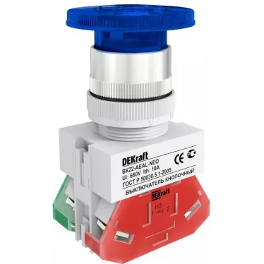 Кнопка AEAL 22мм грибовидная с фиксацией синяя неон 220В