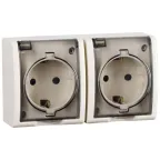 15 Aqua Розетка двойная 2Р+Е Schuko со шторками с крышкой полупр. IP54 16А 250В винт.зажим S15A с.кость