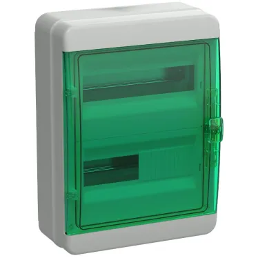 Корпус пластиковый навесной на 24 модуля КМПн-24 IP65 TEKFOR зеленая прозрачная дверь