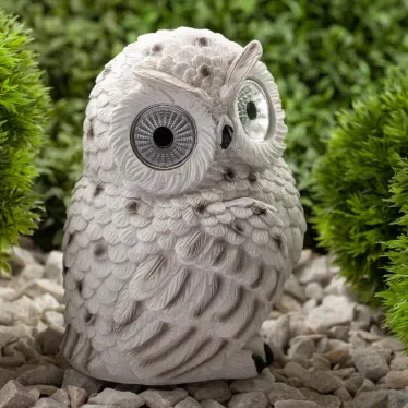 Садовый светильник Полярная сова на солнечной батарее, полистоун, 19 см