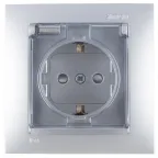 Розетка 2Р+Е Schuko со шторками с крышкой IP44 16А 250В винтовой зажим алюминий