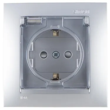 Розетка 2Р+Е Schuko со шторками с крышкой IP44 16А 250В винтовой зажим алюминий