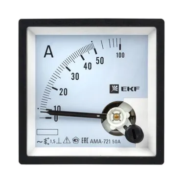 Амперметр AM-A721 аналоговый на панель 72х72 (квадратный вырез) 50А прямое подключение PROxima