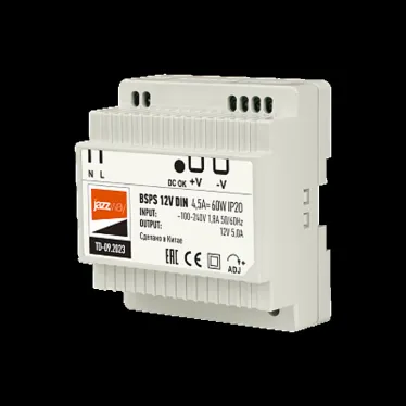 Блок питания (драйвер) на DIN-рейку для светодиодной ленты 60Вт 12В IP20 3г.гар Jazzway