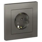 Розетка ATLASDESIGN с заземлением со шторками 16А в сборе сталь