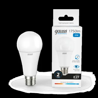 Лампа светодиодная LED 20 Вт 1750 лм 6500К А60 груша холодный E27 AC 220В Elementary Gauss
