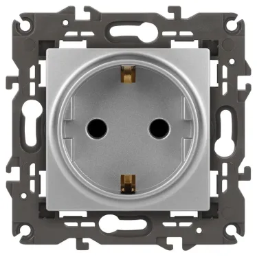 Розетка 2P+E Schuko, 16А-250В, Эра Elegance, алюминий, 14-2101-03