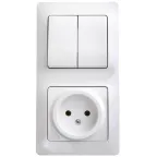 Блок: розетка + выключатель двухклавишный белый