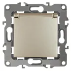 Розетка 2P+E Schuko со шторками с крышкой, 16A-250В, Эра12, шампань, 12-2103-04