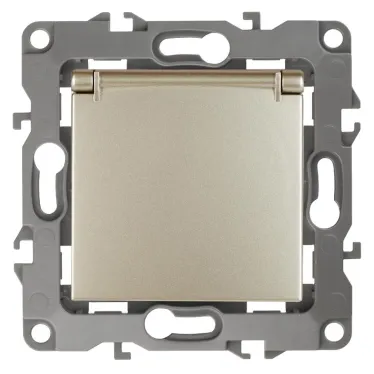 Розетка 2P+E Schuko со шторками с крышкой, 16A-250В, Эра12, шампань, 12-2103-04