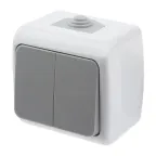 Выключатель Intro Atlantic 5-104-03 двойной, 10А-250В, IP54, открытой установки, серый