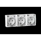 15 Aqua Розетка тройная 2Р+Е Schuko со шторками с крышкой полупр. IP54 16А 250В винт.зажим S15A белый