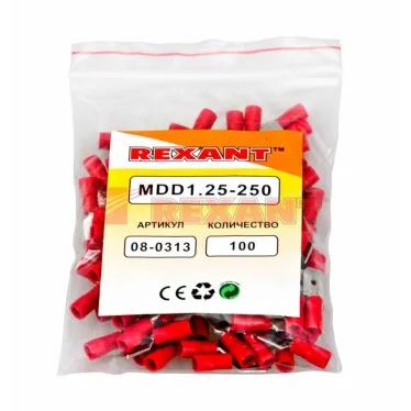 Клемма плоская изолир РПи-п 1.5-(6.3) РпИп 1,25-6-0,8 штекер 6.3 мм 0.5-1.5 кв мм красная, REXANT