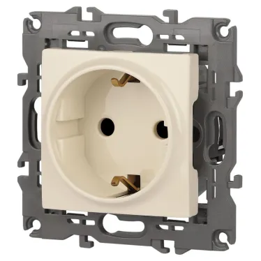 Розетка 2P+E Schuko со шторками, 16А-250В, Эра Elegance, сл.кость, 14-2102-02