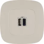 Valena ALLURE.Зарядное устройство с двумя USB-разьемами тип А-тип С 240В/5В 3000мА.С лицевой панелью.Цвет Слоновая кость