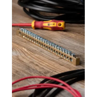 Шина PEN ноль-земля 8х12мм 22 отверстия латунь крепеж по краям PROxima