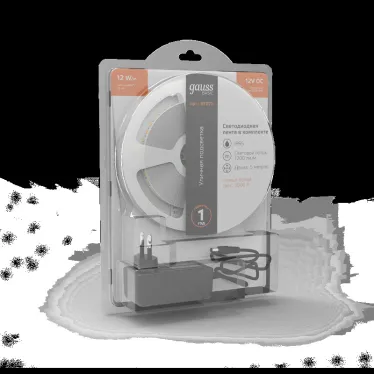 Лента светодиодная LED 2835/120-SMD 12 Вт/м 1200 лм/м 3000К DC 12В IP65 8мм комплект лента и драйвер (блистер 5м) Basic Gauss