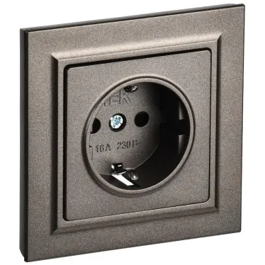 BRITE Розетка 1 пост с заземлением с защитными шторками 16А в сборе РСР14-1-0-БрТБ темная бронза IEK