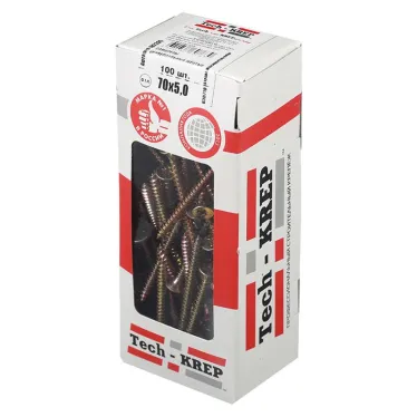 Шуруп универсальный 5х70 потайная головка, остроконечный, желтопассивированный (100шт) - коробка